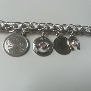 Vintage Australian Sterling Silver Mesh Charm Bracelet 1980 Gemini STG 7"